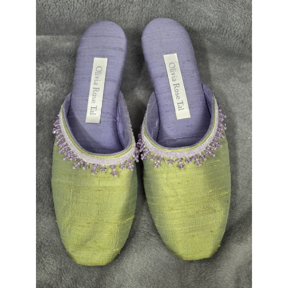 Olivia Rose Tal Beaded Chartreuse And Lavender Slipper Size Small